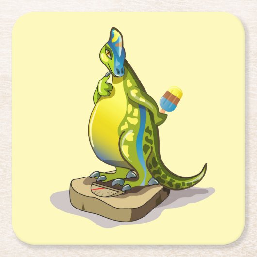 ランベオサウルスは重量計で立っている。 スクエアペーパーコースター (正面)