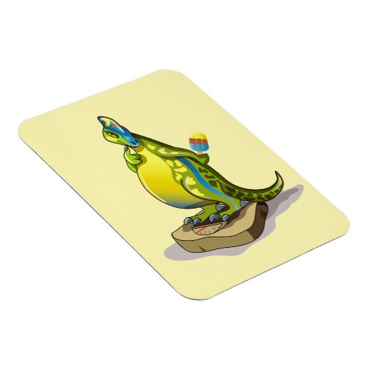 ランベオサウルスは重量計で立っている。 マグネット (右側)