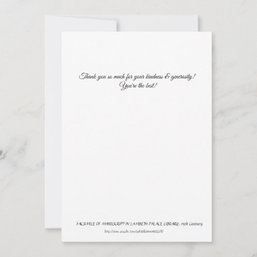 ランベス王宮文庫の写本のファクシミリ ノートカード (裏面)