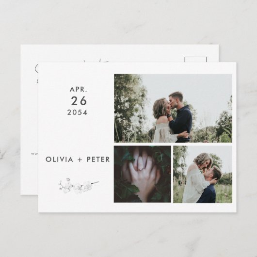 ランモダンミニマル3枚の写真デートを保存 案内ポストカード (正面/裏面)