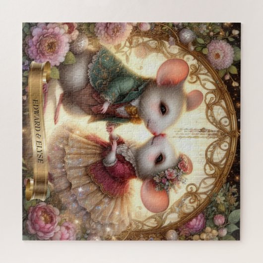 ラヴお洒落マパーソナライズされた・マウ結婚ス・カップル ジグソーパズル (横)