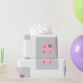 ラヴかわいらし文字インザスクエアデザインピンクとグレー ラッピングペーパー