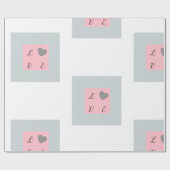 ラヴかわいらし文字インザスクエアデザインピンクとグレー ラッピングペーパー (フラット)