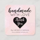 ラヴで手作り赤面ピンクグリッタージオハート スクエア名刺 (正面)