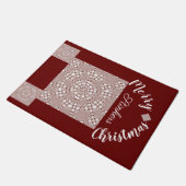 ラヴィシュオンスターギンガムレッドホワイトクリスマスドッグ ドアマット (アングル)