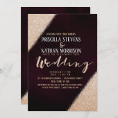 ラヴィッシュ金ゴールドグリッターブルゴーニュ·ウォー結婚ターカラーズ 招待状 (正面/裏面)