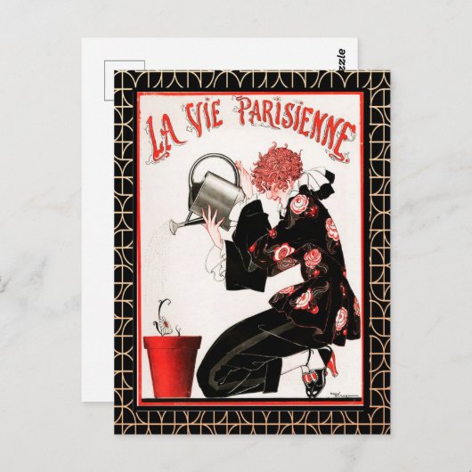 ラヴィーパリジェンヌ – 花のはがきに水をやる ポストカード (正面/裏面)