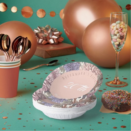 ラヴィー甘い紫とピンクの上品なフローラ誕生日 ペーパーボウル (複数)