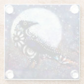 ラヴェンお洒落ムーンフローラ白黒ブルー ガラスコースター (裏面)