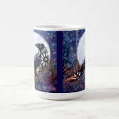 ラヴェンお洒落ムーンフローラ白黒ブルー コーヒーマグカップ (中央)