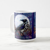 ラヴェンお洒落ムーンフローラ白黒ブルー コーヒーマグカップ (正面左)