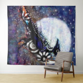 ラヴェンお洒落ムーンフローラ白黒ブルー タペストリー (インサイチュ(横))