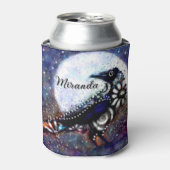 ラヴェンお洒落ムーンフローラ白黒ブルー 缶クーラー (缶正面)