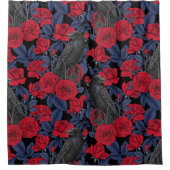 ラヴェンスとバラとダークブルー離れ シャワーカーテン (正面)