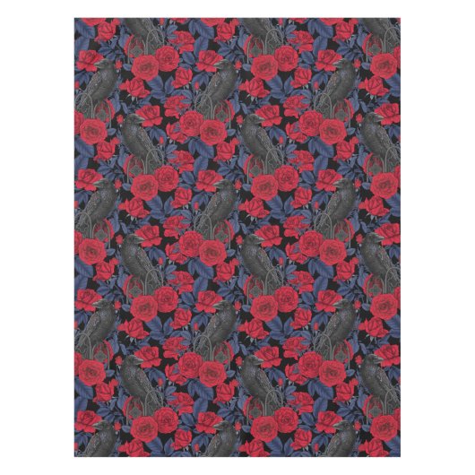 ラヴェンスとバラとダークブルー離れ テーブルクロス (正面)