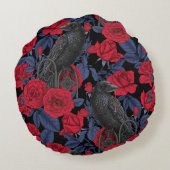 ラヴェンスとバラとダークブルー離れ ラウンドクッション (裏面)