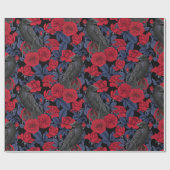 ラヴェンスとバラとダークブルー離れ ラッピングペーパー (フラット)