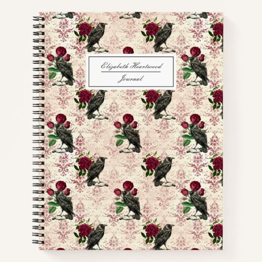 ラヴェンスとバラパーソナライズされたヴィンテージゴシック ノートブック (正面)