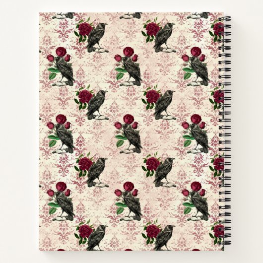 ラヴェンスとバラパーソナライズされたヴィンテージゴシック ノートブック (裏面)