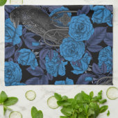 ラヴェンスとブルーのバラ キッチンタオル (折り畳み)