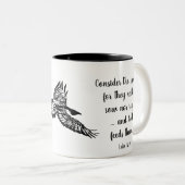 ラヴェンス・ルカ12:24心配しないで引用文 ツートーンマグカップ (正面右)
