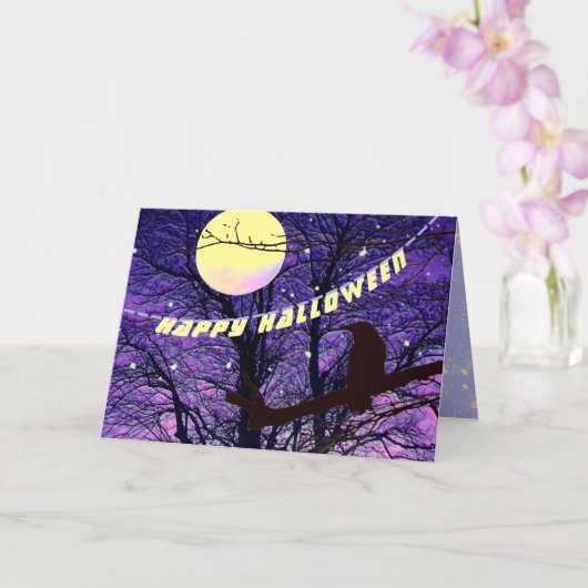 ラヴェン、月、太陽、星 ハッピーハロウィンカード カード (蘭)