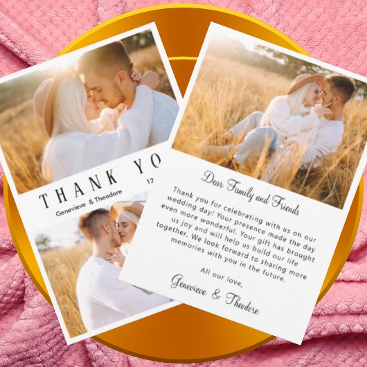 ラヴエレガントハートスクリプトフォトコラージュ結婚ズ サンキューカード