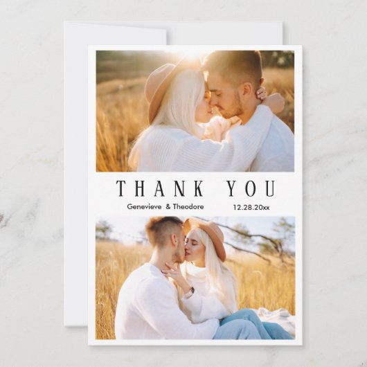 ラヴエレガントハートスクリプトフォトコラージュ結婚ズ サンキューカード (正面)