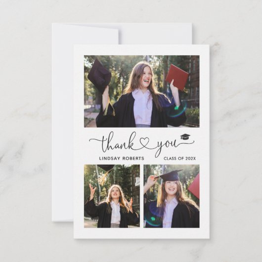 ラヴエレガントハートスクリプト卒業3写真 サンキューカード (正面)