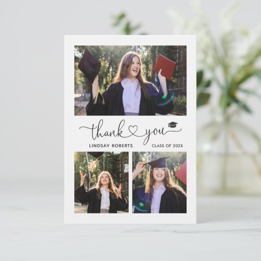 ラヴエレガントハートスクリプト卒業3写真 サンキューカード (スタンド正面)