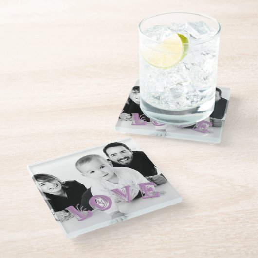 ラヴカスタムレタリングオーバーレイ付き写真 ガラスコースター (アングル)