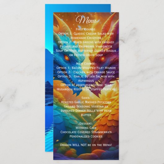 ラヴカラフルウェディングレセプションメニューのドラゴン メニュー (正面/裏面)