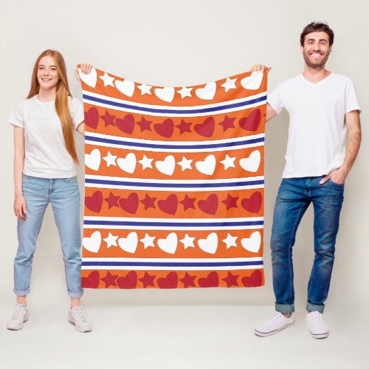ラヴカラフルハートスターストライプパターン フリースブランケット (インサイチュ)