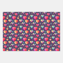 ラヴカラフルハート図解入りの、写真付きのバレンタインデー ラッピングペーパーシート
