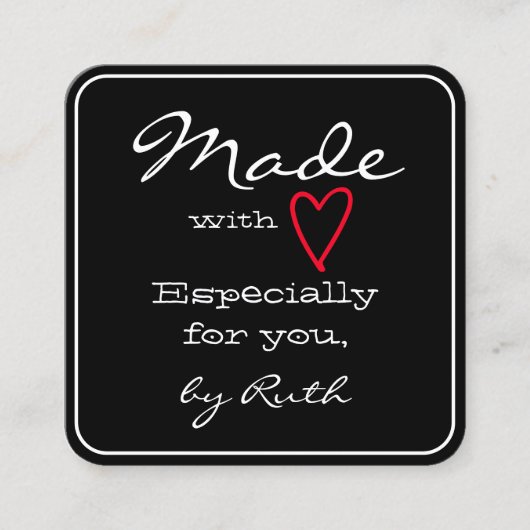 ラヴシンプルィーで作ったミニマル赤いハートブラック スクエア名刺 (正面)