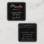 ラヴシンプルィーで作ったミニマル赤いハートブラック スクエア名刺 (正面/裏面)