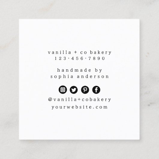 ラヴシンプルィーで手作りハート |白黒 スクエア名刺 (裏面)