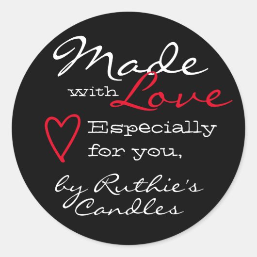 ラヴシンプルハートブラックカラーで作ったミニマル ラウンドシール (正面)