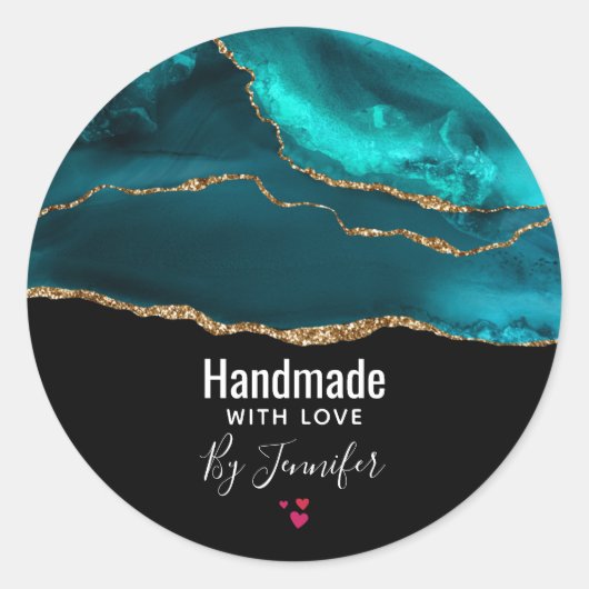 ラヴティール（緑がかった色）アゲートモダント&金ゴールドリボン手作り ラウンドシール (正面)