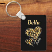 ラヴパーソナライズされたハートヒョウ印刷レトロ キーホルダー (正面)