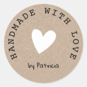 ラヴパーソナライズされたホワイトハートクラフトで手作り ラウンドシール (正面)