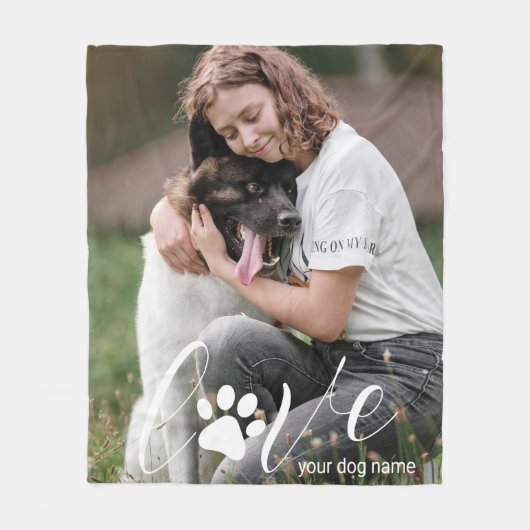 ラヴパーソナライズされたポー、プリント犬の恋人の写真 フリースブランケット (正面)