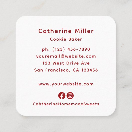 ラヴパーソナライズされた焼いたベーカリー スクエア名刺 (裏面)