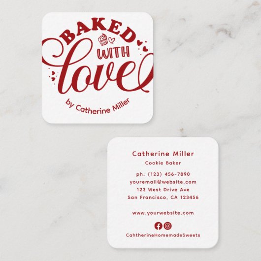 ラヴパーソナライズされた焼いたベーカリー スクエア名刺 (正面/裏面)