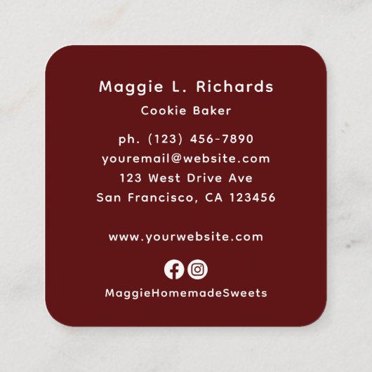 ラヴパーソナライズされた焼いたレッドベーカリー スクエア名刺 (裏面)