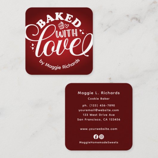 ラヴパーソナライズされた焼いたレッドベーカリー スクエア名刺 (正面/裏面)