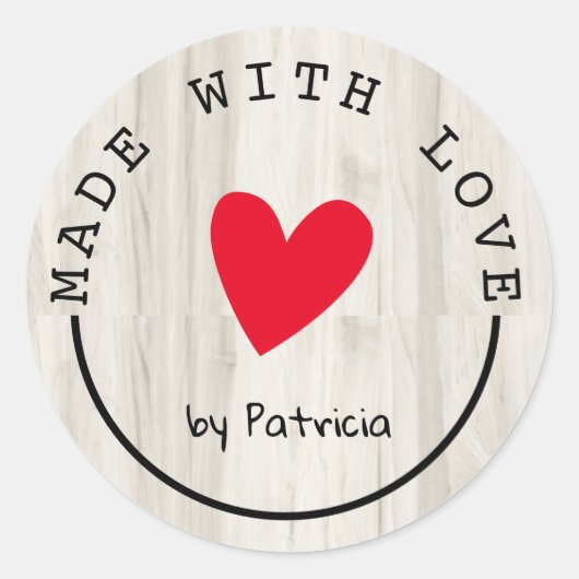 ラヴパーソナライズされた赤いハートライトウッド製 ラウンドシール (正面)