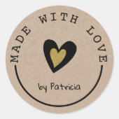 ラヴパーソナライズされた金ゴールドハートクラフト製 ラウンドシール (正面)