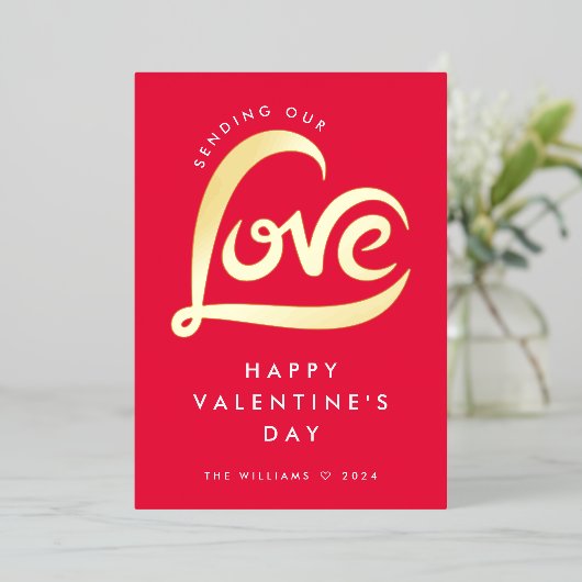 ラヴモダンハートバレンタインデー写真 箔シーズンカード (立ち正面)