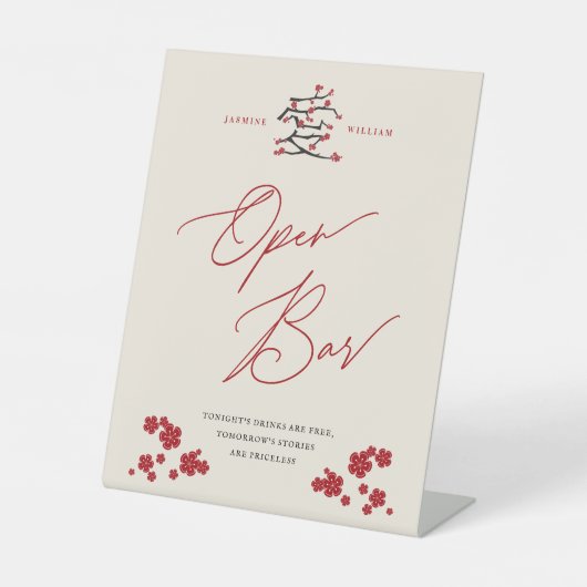 ラヴ中国のレッドさくらんぼ花オープンバー結婚 台座サイン (正面)